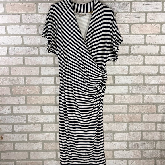 Boden Crossover Ruched Nautical Striped Midi Dress Size 8L - Picture 2 of 10